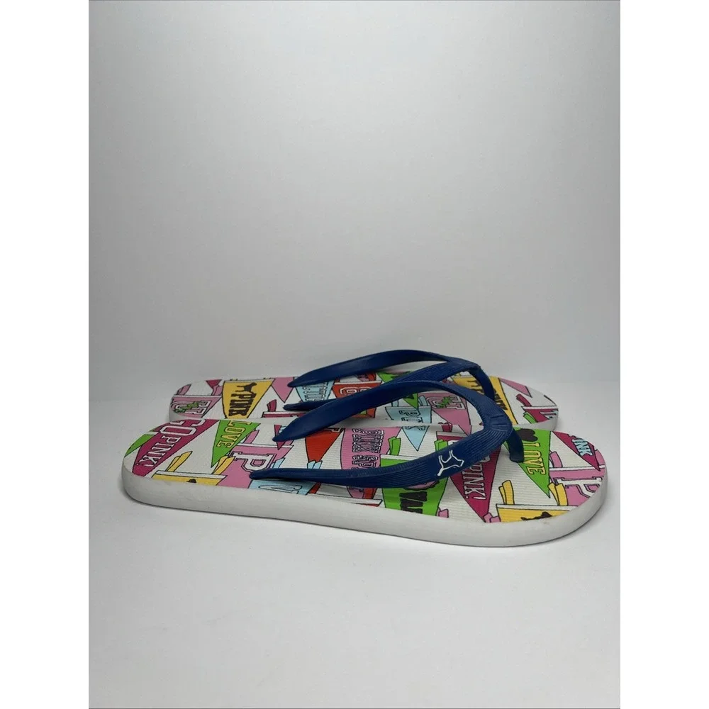 Victoria's Secret PINK Flip Flops Large Collegiate Pennant Love Spirit New